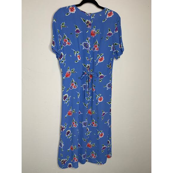 Vintage Worthington Chiffon Flowy Midi Dress Blue Sz 14 Large - Picture 7 of 9